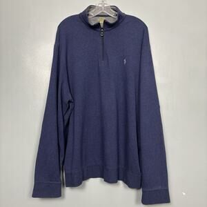 POLO Men’s Long Sleeve Navy Quarter Zip 1/4 Pullover Shirt Top 2XL XXL Plus